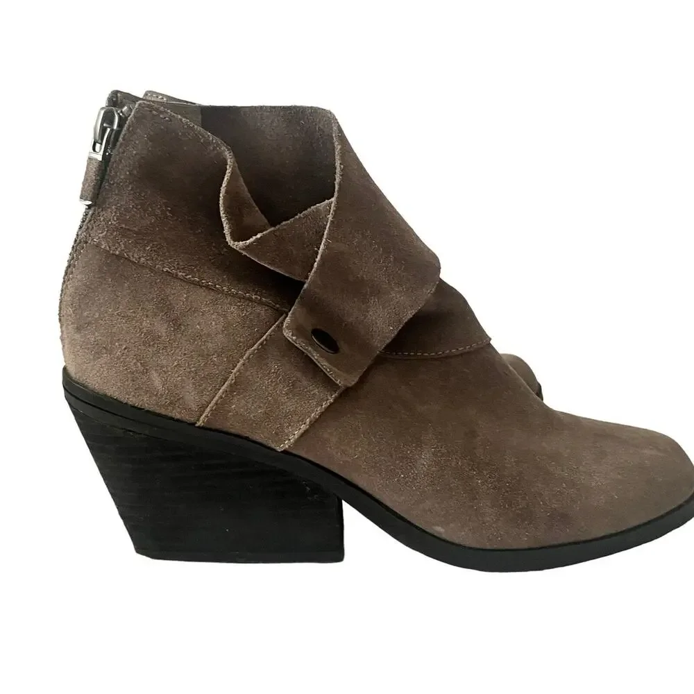 Eileen Fisher Tag Sport Ankle Boots •7• Gray Suede Leather Booties Block Heel